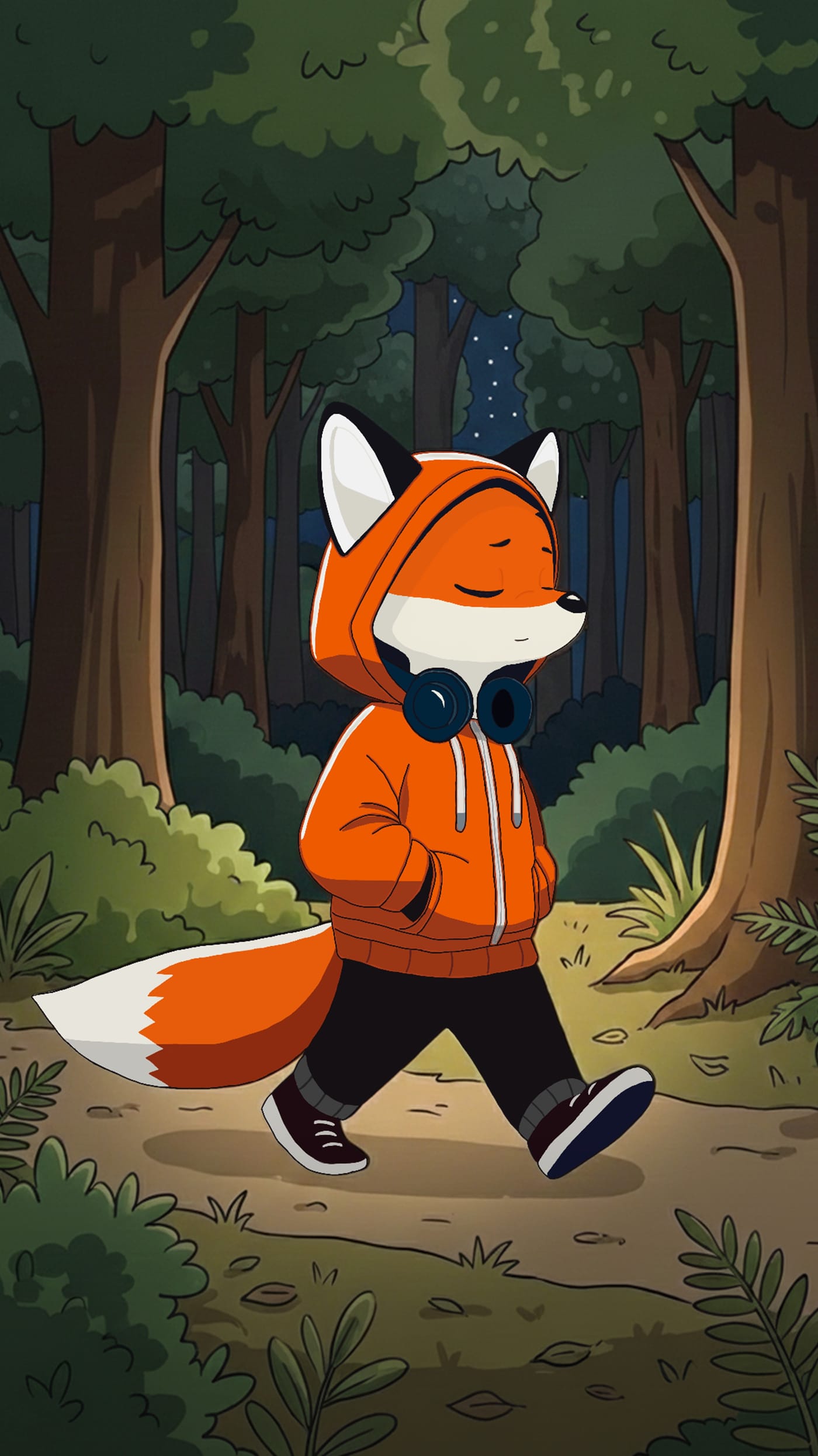 mellow fox in a forest clearing